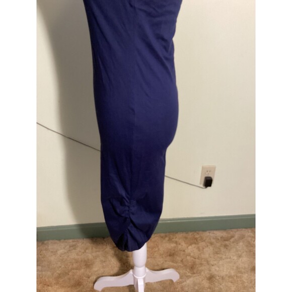 A Oei Studio Women's Navy Blue Draped Neck Bodycon Ruched Side Midi Dress Size 4 - Picture 5 of 12
